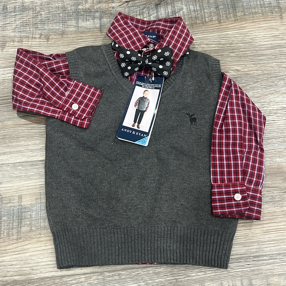 NWT 3 Piece Andy & Evan Dress Shirt, Vest and Bow tie